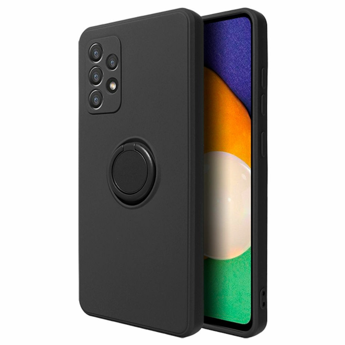 Husa protectie Vafy compatibila cu Samsung Galaxy A32 5G Liquid Silicone Ring cu suport rotativ Negru