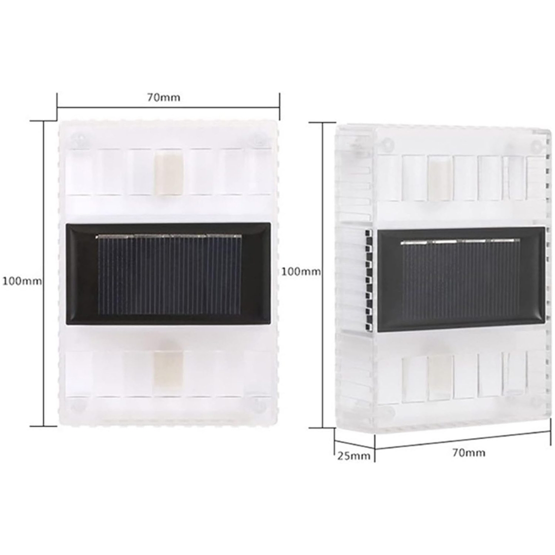 Aplica solara LED pentru Gradina, Flippy, Set 4 Bucati, ABS/Policarbonat, Rezistenta la apa IP65, pentru perete, 1.2V, 600mah, 10x2.5x7 cm, Lumina Alb calda, Transparenta