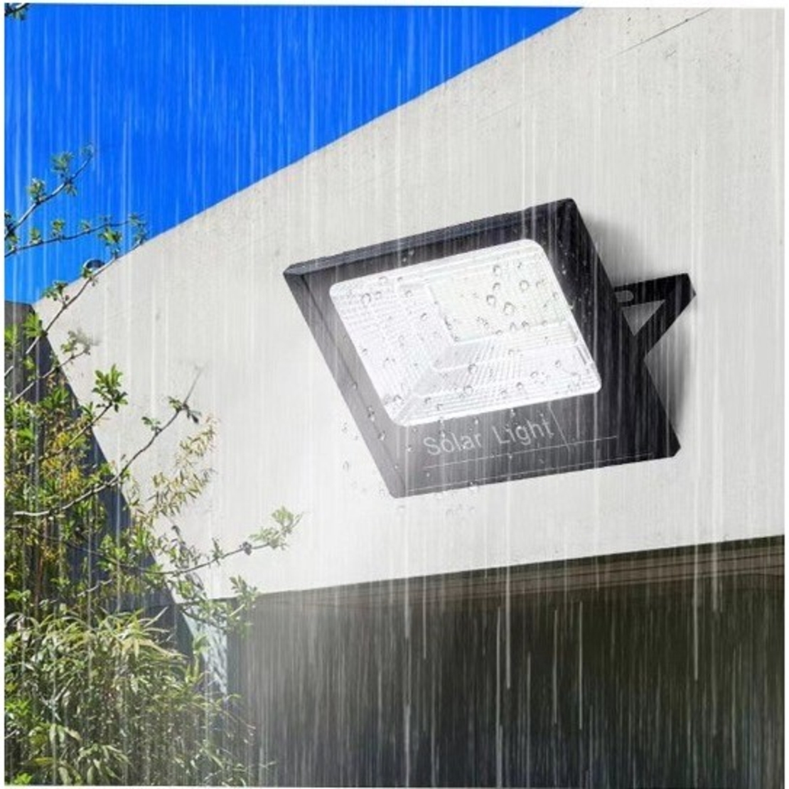 Proiector LED/Lampa solara de exterior Flippy, 20 cm x 25cm, Rezistent la Apa IP67, cu Panou Solar, 220 LED SMD, 65W, Senzor de lumina, Timer, cu Telecomanda, 2 moduri de iluminat, kit montaj inclus, Lumina Rece