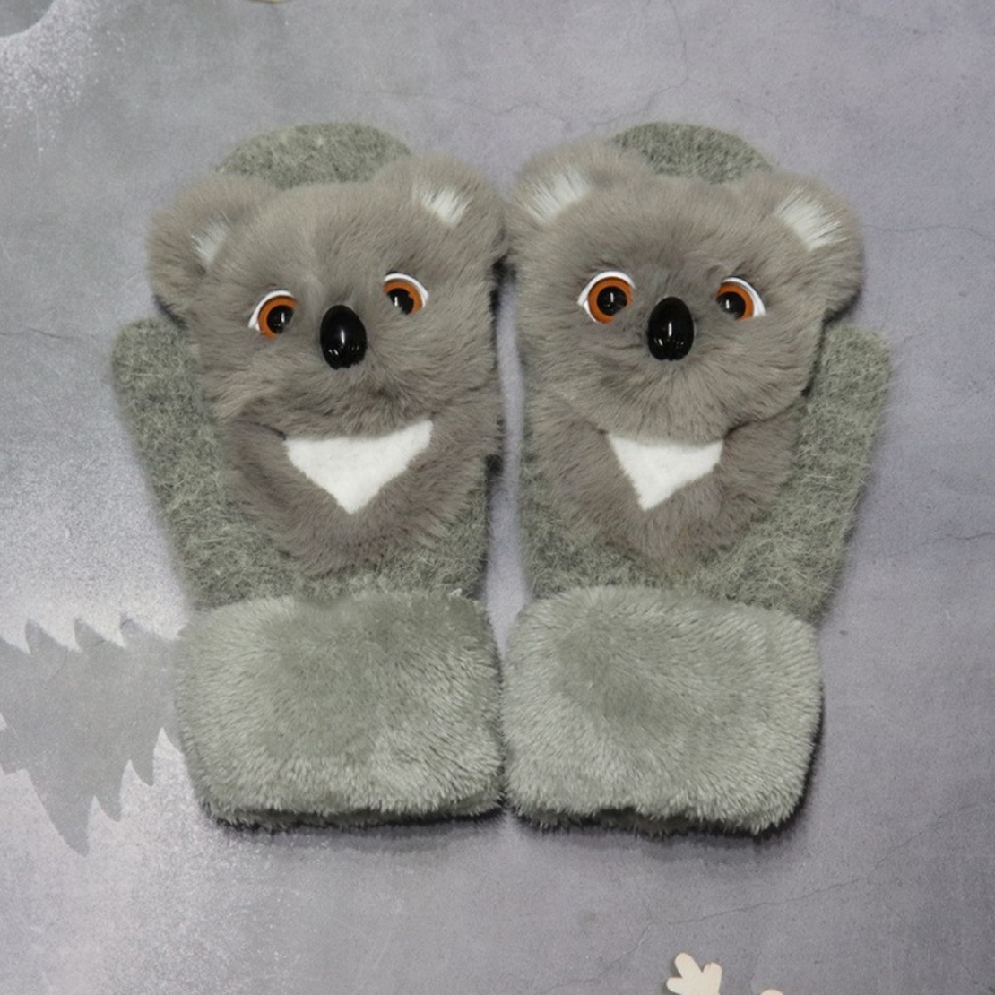 Manusi pentru Copii, Vafy, din Plus cu Umplutura de Bumbac, Protectie Termica, 24 x 20 x 3 cm, Model Koala 3D, Gri