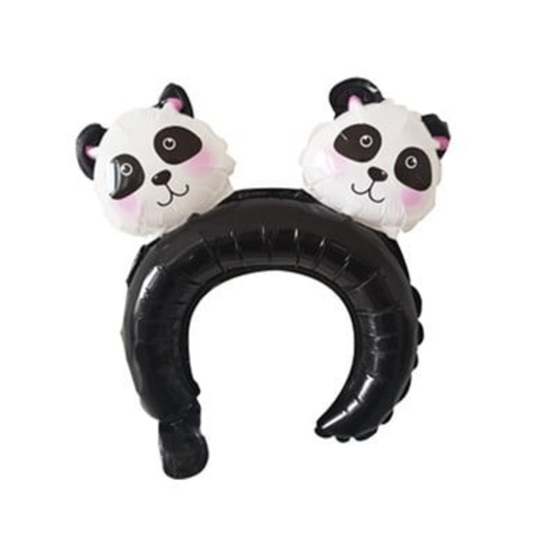 Balon din Folie Metalizata, Vafy, Tip Coronita cu Urechi, Model Panda, Ambalaj Individual, Pai Inclus, Umflare cu Aer sau Heliu, 30 x 27 cm, Albastru