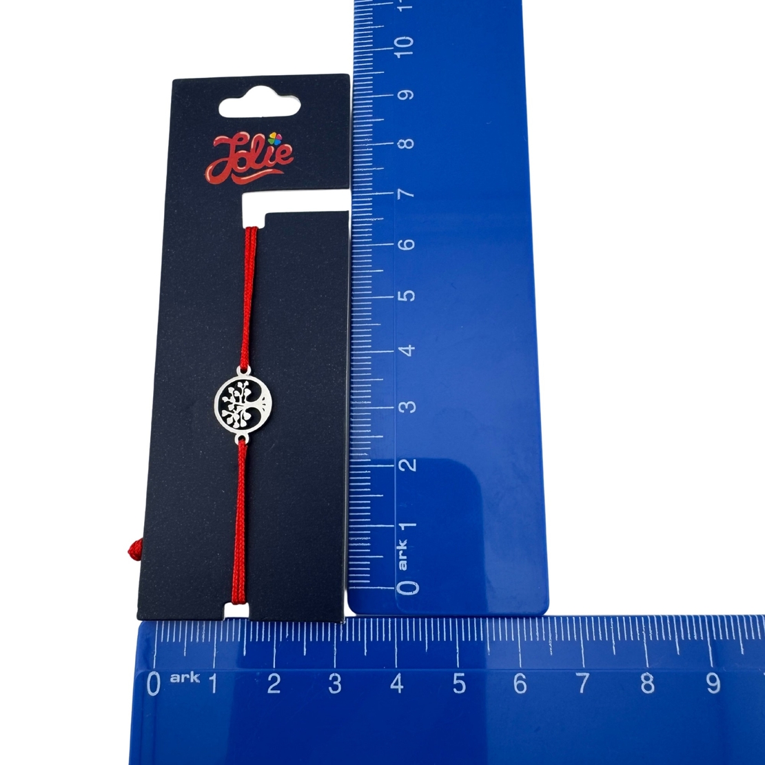 Martisor Bratara din Inox pentru Copii, Jolie, Textil si Inox, Snur Rosu, Model Copacul Vietii, Argintiu