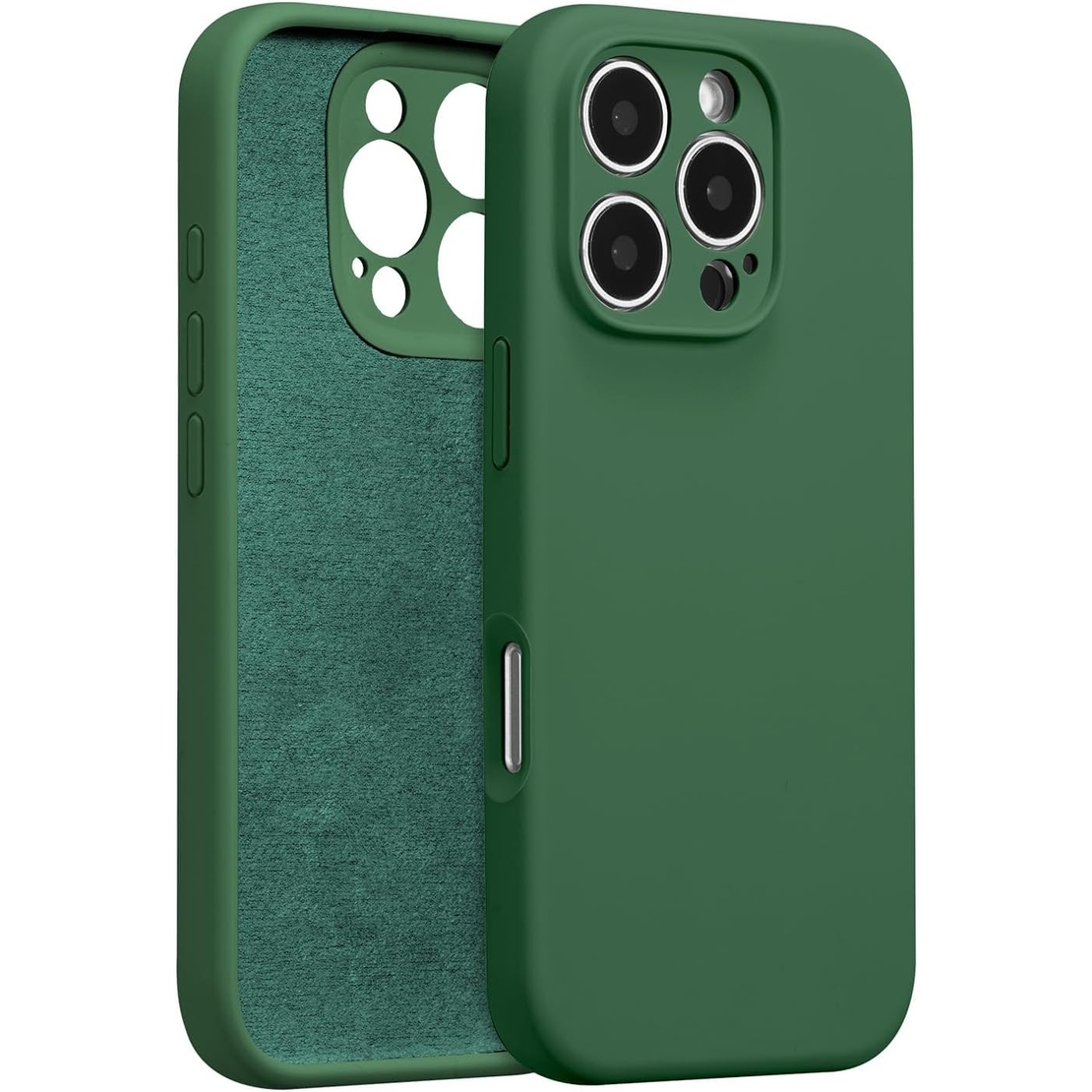 Husa de Protectie, Vafy, pentru iPhone 16 Pro, Liquid Silicone, cu Microfibra pe Interior, Protectie Antisoc, Compatibil Incarcare Wireless, Verde