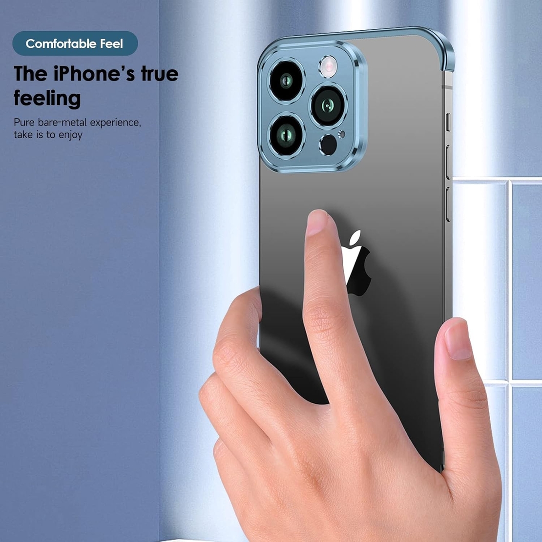 Husa Metalica Edgeless Compatibila cu iPhone 16 Pro, Vafy, Protectie pentru Colturi si Camera, Aliaj Aluminiu, Antisoc, Antizgariere, Albastru