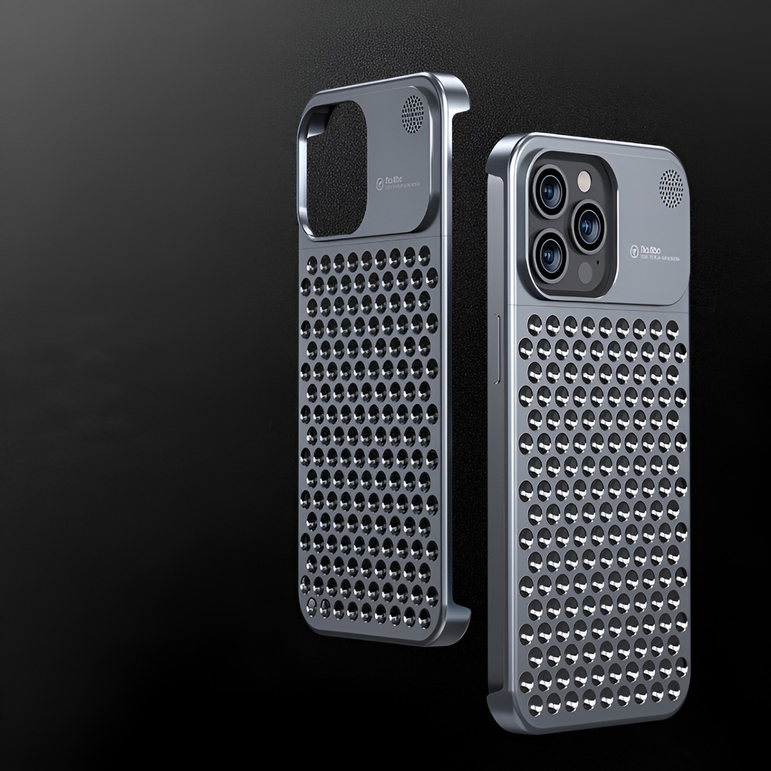 Husa Aromaterapia Compatibila cu iPhone 15 Pro Max, Vafy, Antisoc, Antizgariere, Protectie Camera si Supraincalzire, din Aliaj de Aluminiu, Gri