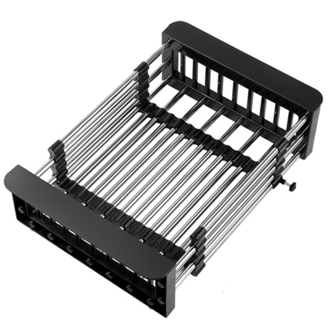 Suport Scurgere Extensibil pentru Bucatarie, Flippy, Uscator Vase din Otel Inoxidabil, Suport Tacamuri si Pahare, Suport pentru Fructe si Legume, 29 x 22 x 9.5 cm Negru