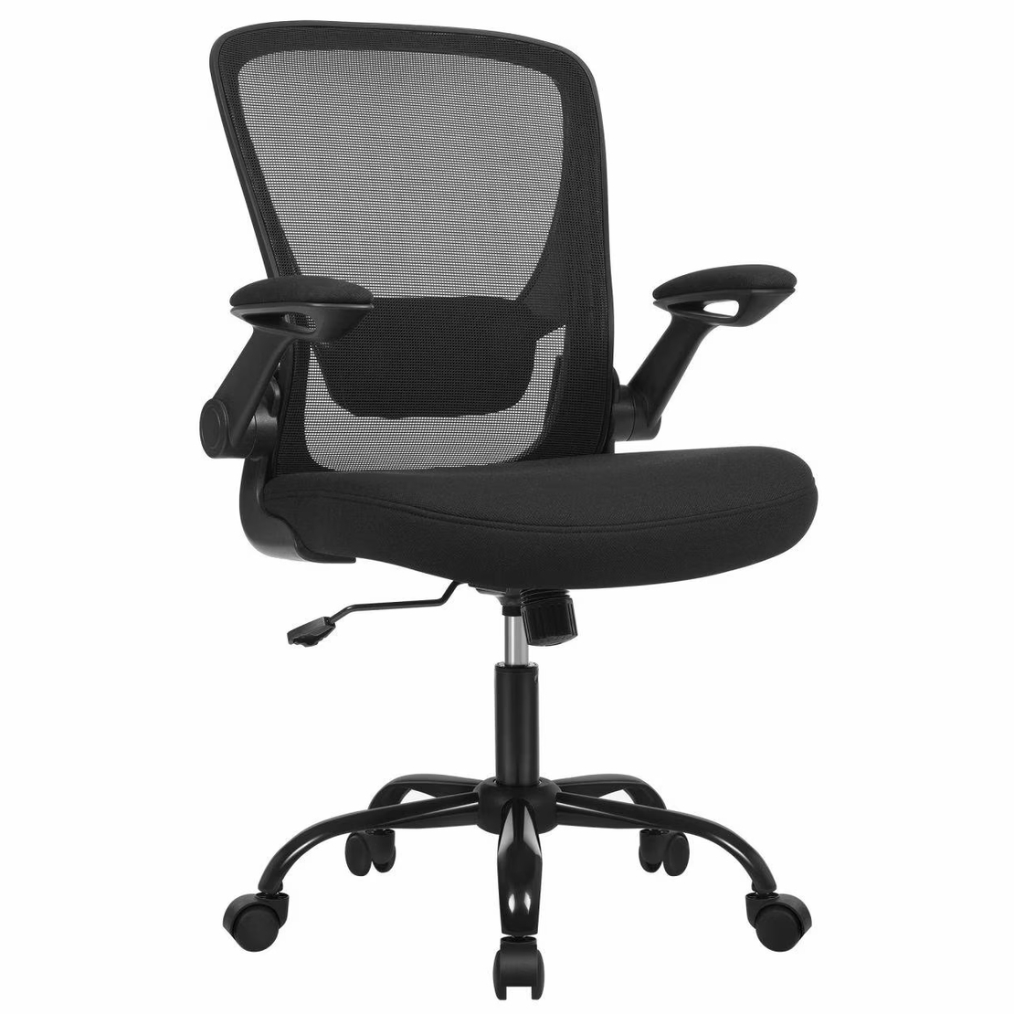SONGMICS Scaun de birou ergonomic mesh, suport lombar reglabil, brate rabatabile, functie balans, 64x64x107 cm, negru