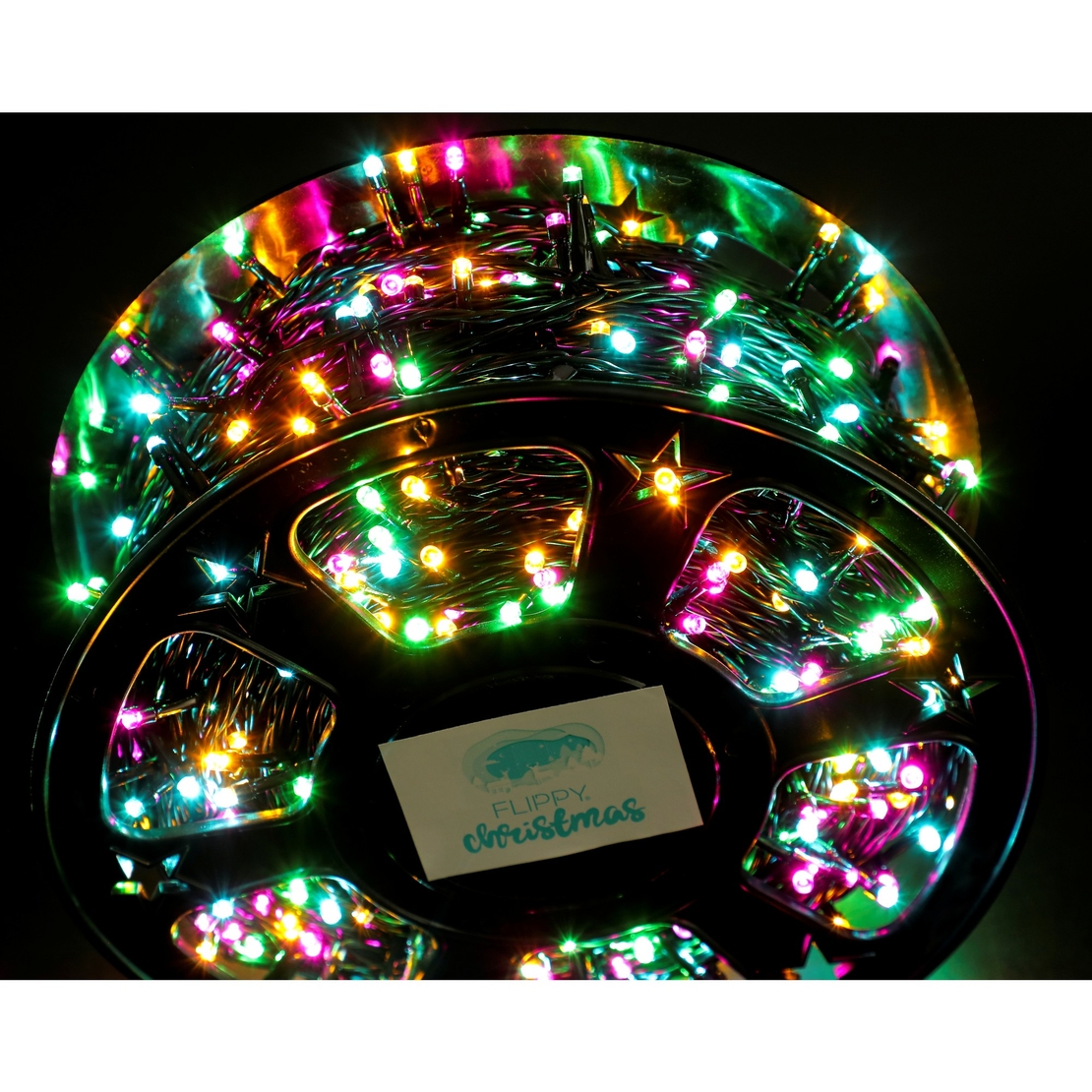 Instalatie Craciun liniara cu transformator, 100m, multicolor, 1000 LED-uri, fir negru, 8 jocuri de lumini, Vafy