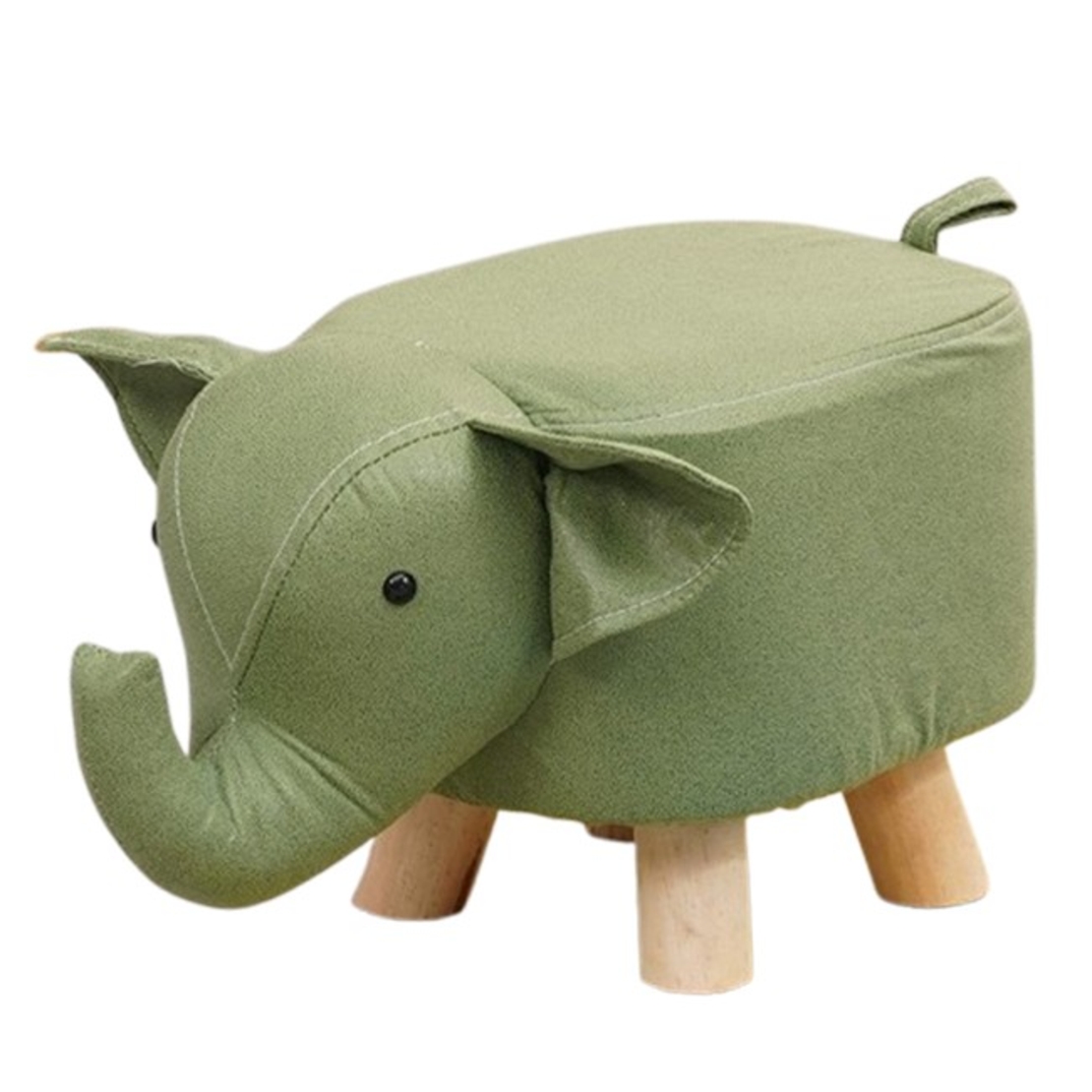 Taburet pentru Copii, Vafy, Scaun Tip Taburet, Model Elefant, din Lemn Masiv, Scaun pentru Copii, 30 x 25 x 25 cm, Verde