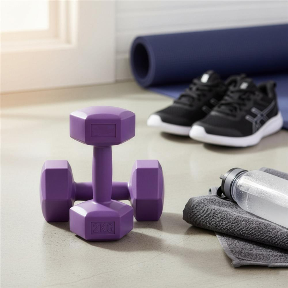 Set gantere hex 2x2 kg, bitum cu invelis rezistent PP, mov