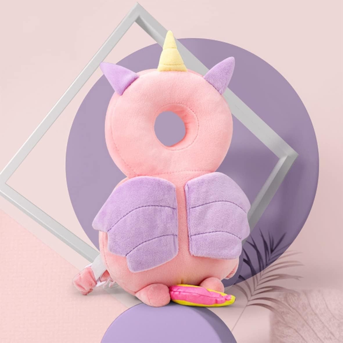 Perna tip Rucsac pentru Protectia Capului, Vafy, Tetiera tip Unicorn, pentru Bebelusi, 33x6x19 cm, 180 g, Roz