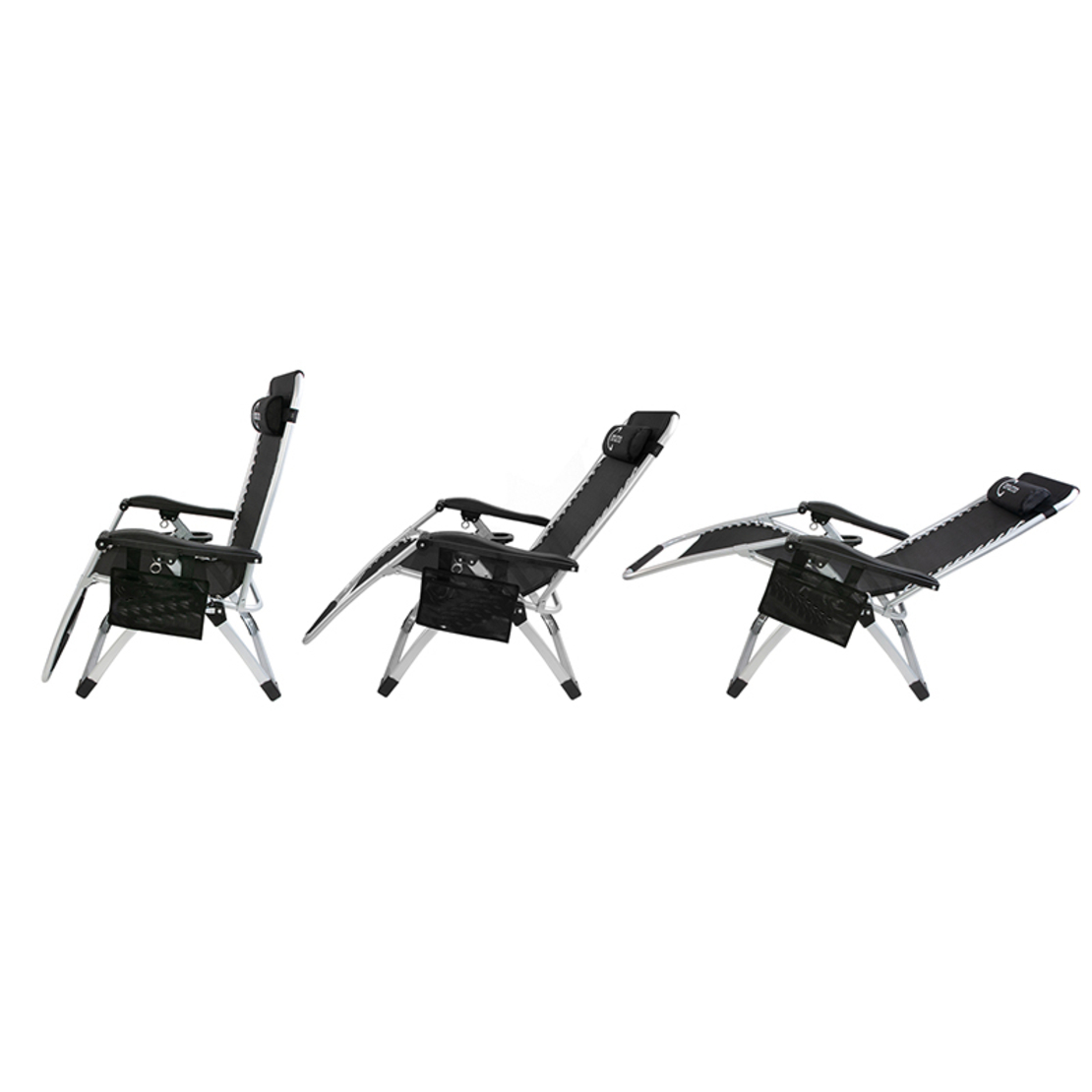 Sezlong pliabil gravitate zero, 175x65 cm, cu masuta si buzunar organizator, 120 kg, negru