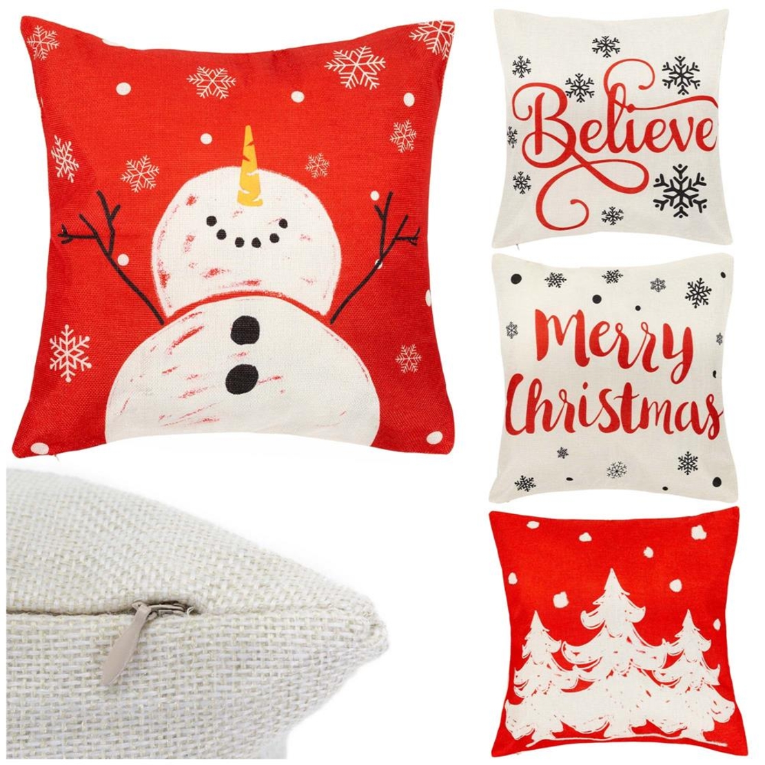 Set 4 fete de perna decorative, 40x40 cm, motive de Craciun, rosu alb