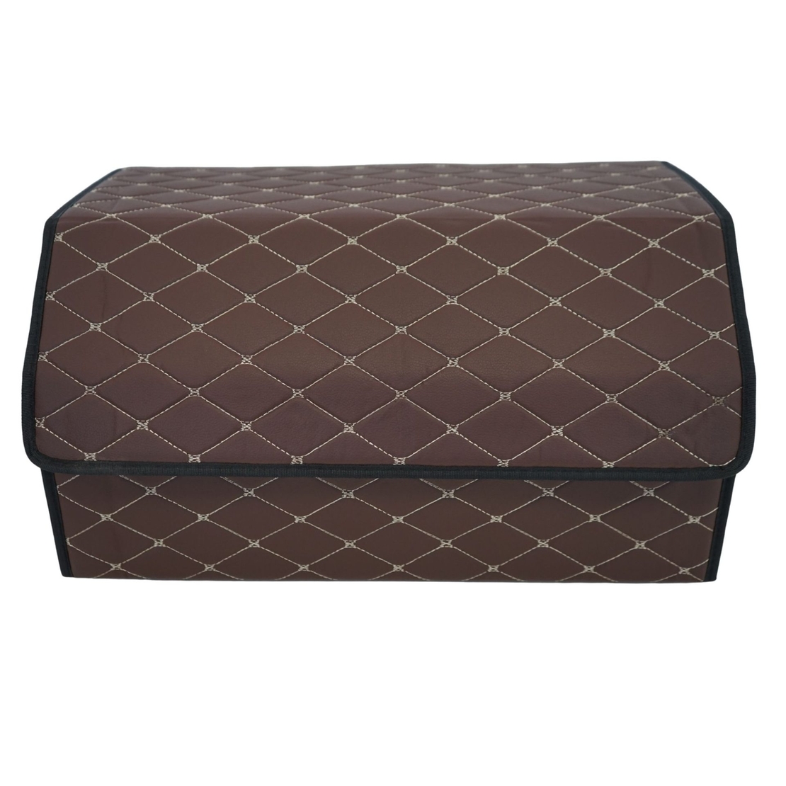Cutie de Depozitare Auto, Flippy, Organizator Premium Portbagaj, Geanta Multifunctionala din Piele Ecologica, Rezistent la Uzura si Pliabil, 2 Compartimente Depozitare, Maro Havana, 55 x 30 x 30cm