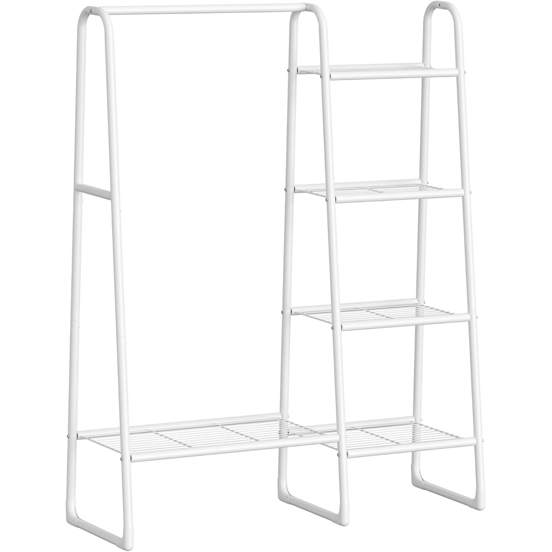 SONGMICS Cuier cu 5 rafturi si bara pentru haine, structura metalica, stil industrial, 40x102x153 cm, alb