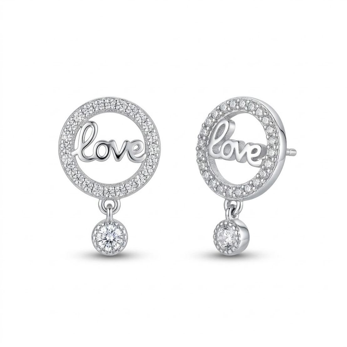Cercei din Argint 925, Jolie Silver, pentru Dama, Model Love in Cerc cu Cristale, 1.74 g, Design Minimalist Elegant, Argintiu