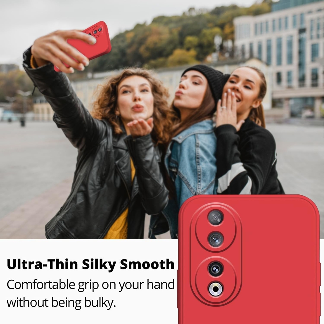 Husa de Protectie, Vafy, pentru Honor 90, Liquid Silicone, cu Microfibra pe Interior, Protectie Antisoc, Compatibil Incarcare Wireless, Rosu