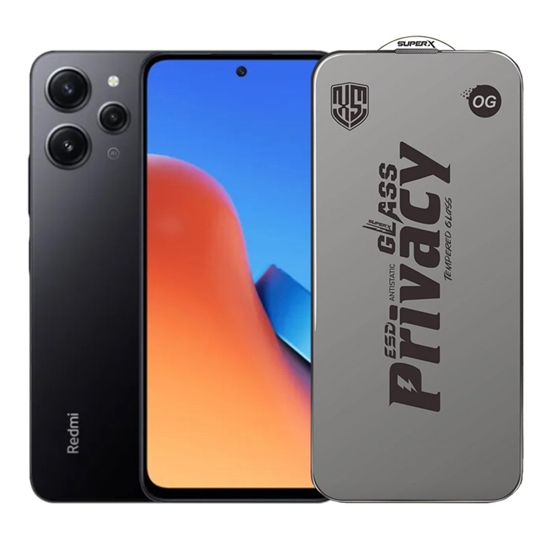 Folie de Protectie pentru Xiaomi Redmi 12, Vafy, Sticla Securizata ESD Antistatica, Super-X Privacy OG, Margini Negre, 0.30 mm, Transparent Inchis