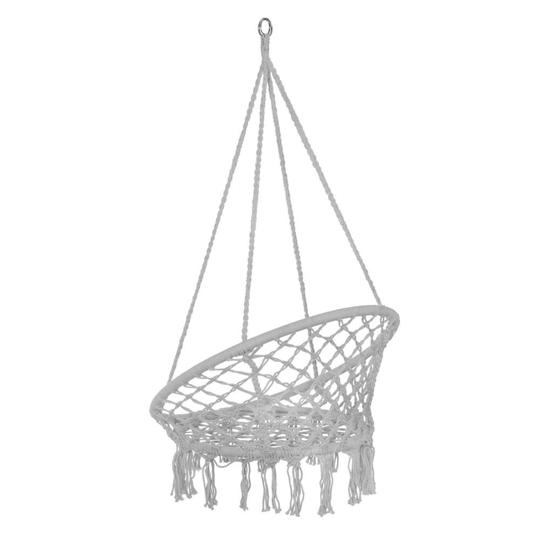 Scaun rotund tip leagan suspendat pentru casa sau gradina, cu franjuri, 150kg, gri