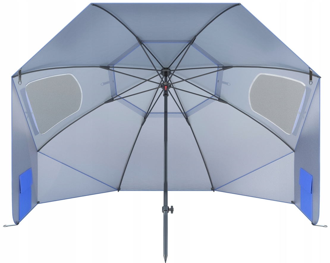 Umbrela plaja 3in1 215x205 cm, cu paravan lateral, fereastra si husa transport, material UV, albastru