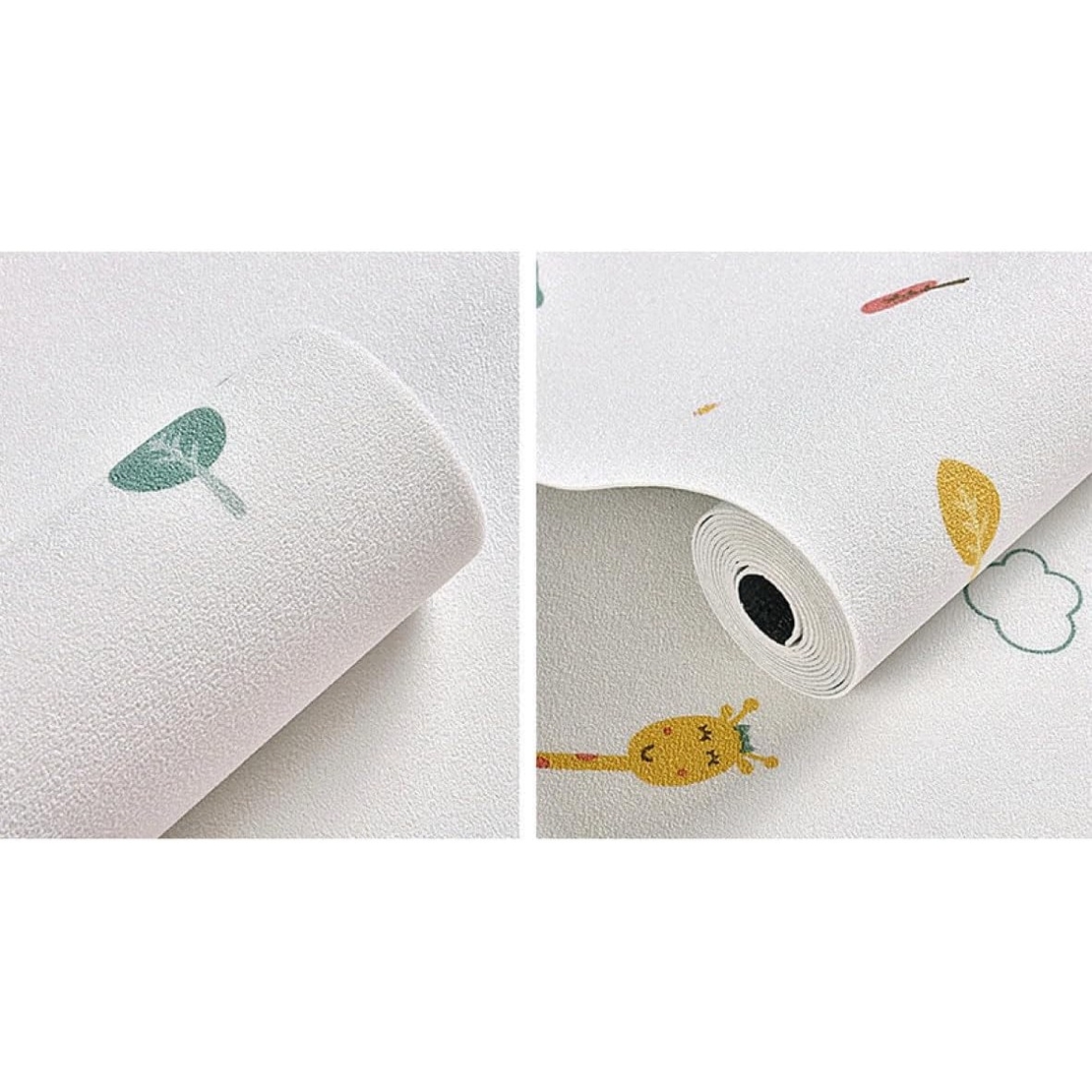 Rola Autoadeziva pentru Perete, Vafy, din Panza, 10 m, Rezistenta la Umezeala, 2.5 mm Grosime, Model Girafa si Elefant, Multicolor