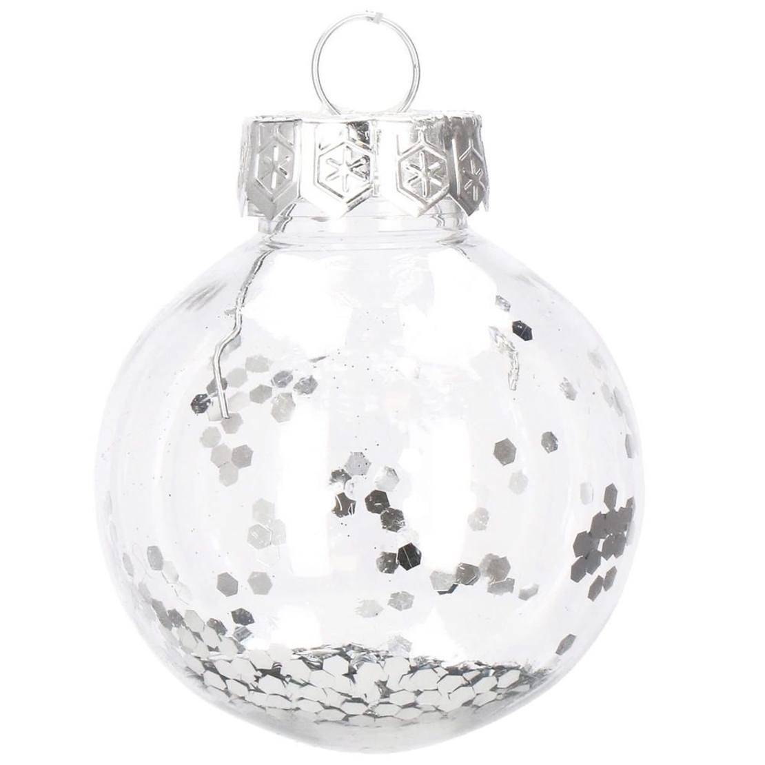 Set globuri de Craciun Inedit, 30 bucati, 6cm, transparente si argintiu