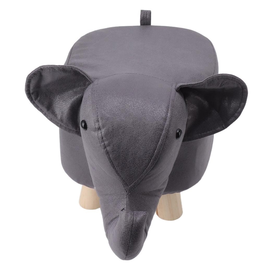 Taburet pentru Copii, Vafy, Scaun Tip Taburet, Model Elefant, din Lemn Masiv, Scaun pentru Copii, 30 x 25 x 25 cm, Gri inchis