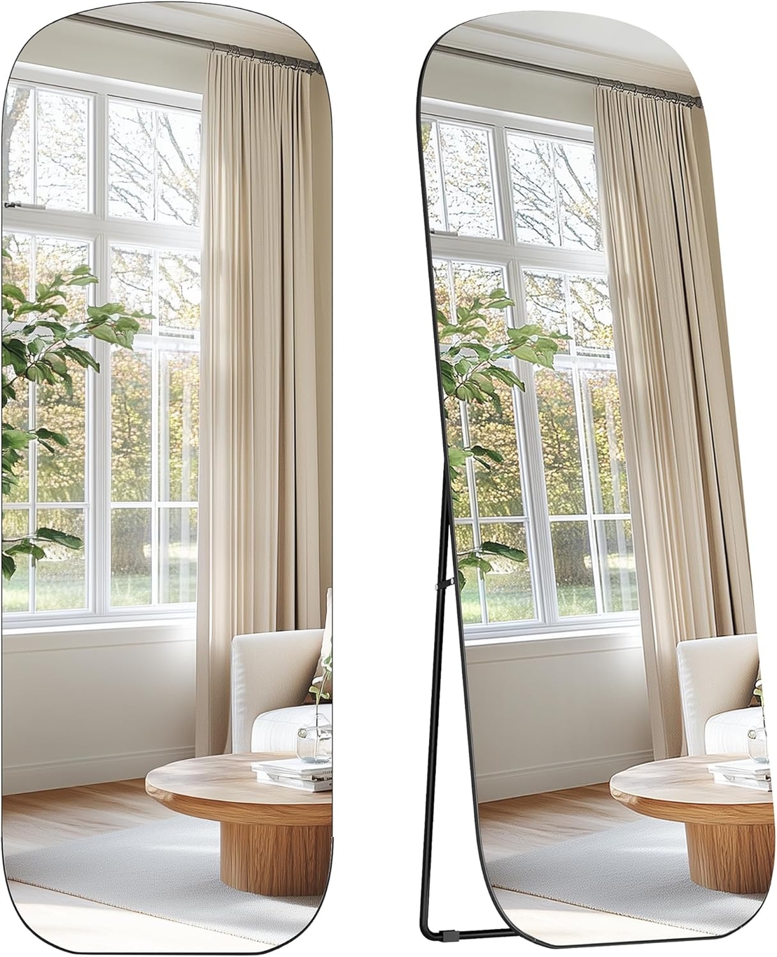 SONGMICS Oglinda podea cu colturi rotunjite, rama aluminiu, sticla securizata, 160x50 cm, negru