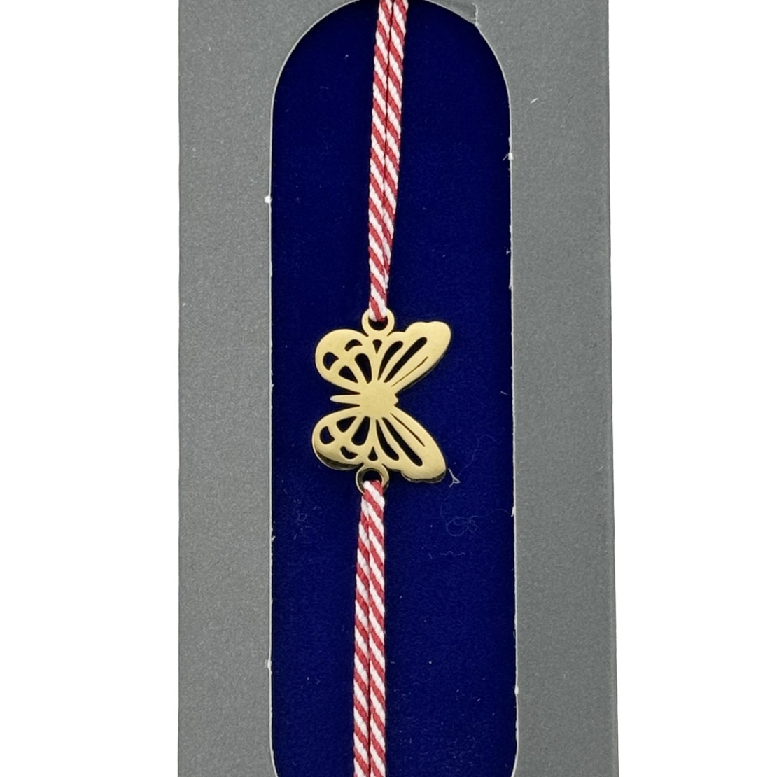 Bratara Placata cu Aur 24k, Jolie, Model FLUTURE PLIN, Martisor Bratara, cu Snur Alb/Rosu, Auriu