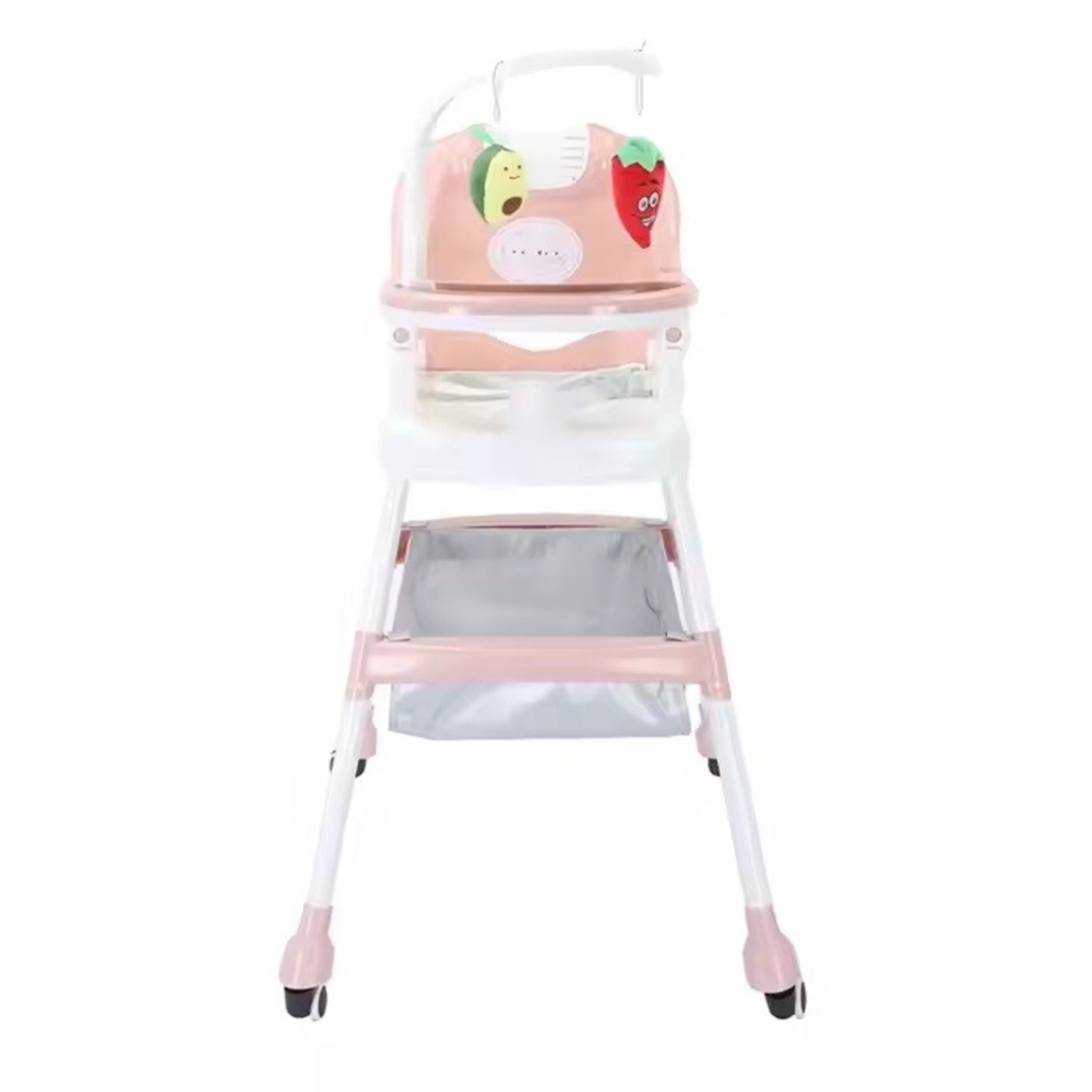 Scaun de Masa pentru Copii, Flippy, Multifunctional, Pliabil, cu Roti, Cos de Depozitare, din Plastic, Centura de Siguranta, Suport de Agatat Jucarii, 110 x 60 x 70 cm, Roz