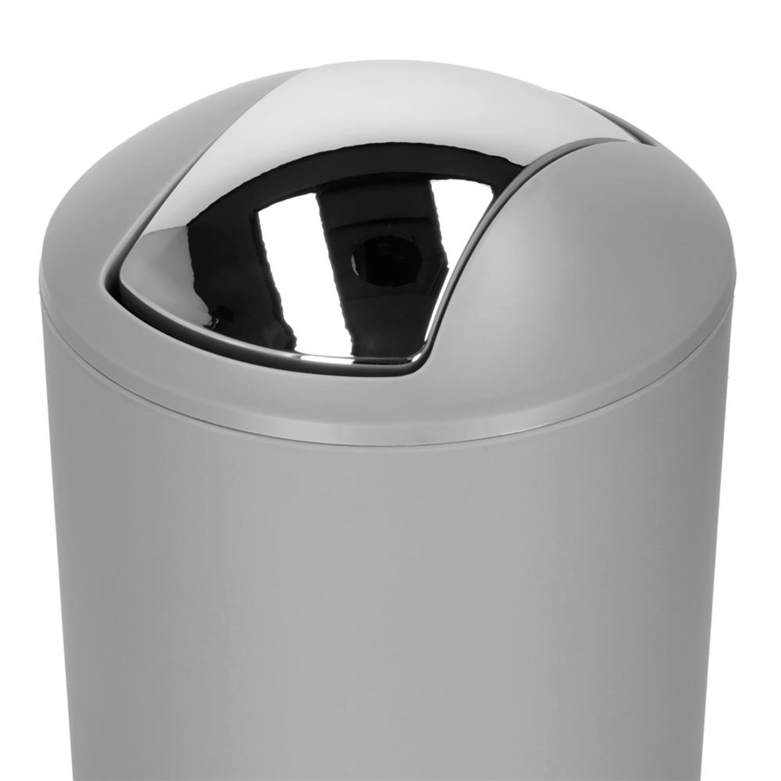 Set accesorii baie, 6 piese din plastic, cu perie WC si cos de gunoi, finisaj mat si lucios, gri argintiu