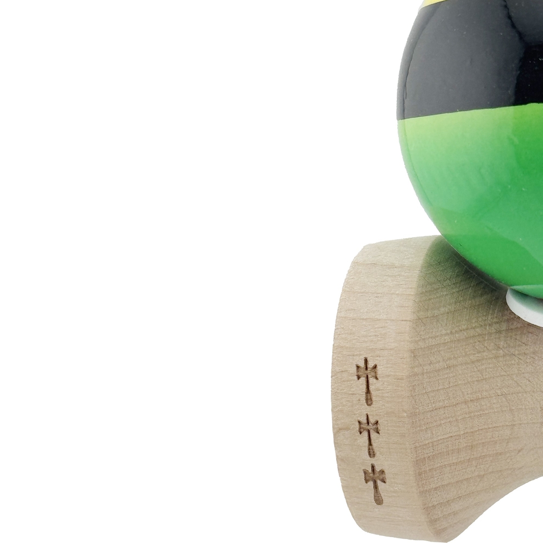 Kendama X Originala, Profesionala, Flippy, Super Sticky cu Cupe Mari KING SIZE V3, Gaura in Baza, Rulment Metalic, din lemn 18 cm, Ata 62/65 cm, Galben/Negru/Verde