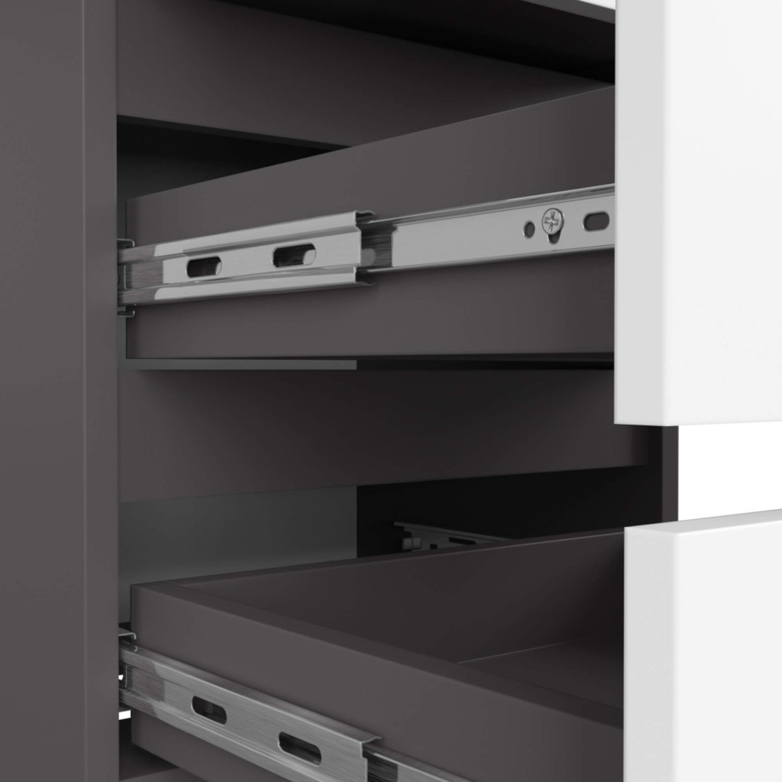 Noptiera cu 3 sertare, PAL laminat 16 mm, 40x35x57 cm, gri grafit si alb