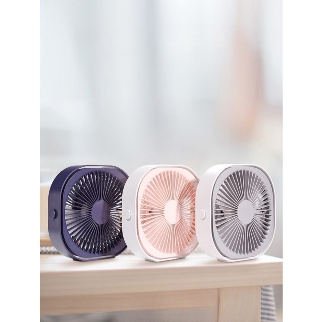Mini ventilator pentru birou cu usb, Vafy, rotire 360 grade, 3 viteze, 1500 mA, 13.5 x 12,8, Albastru