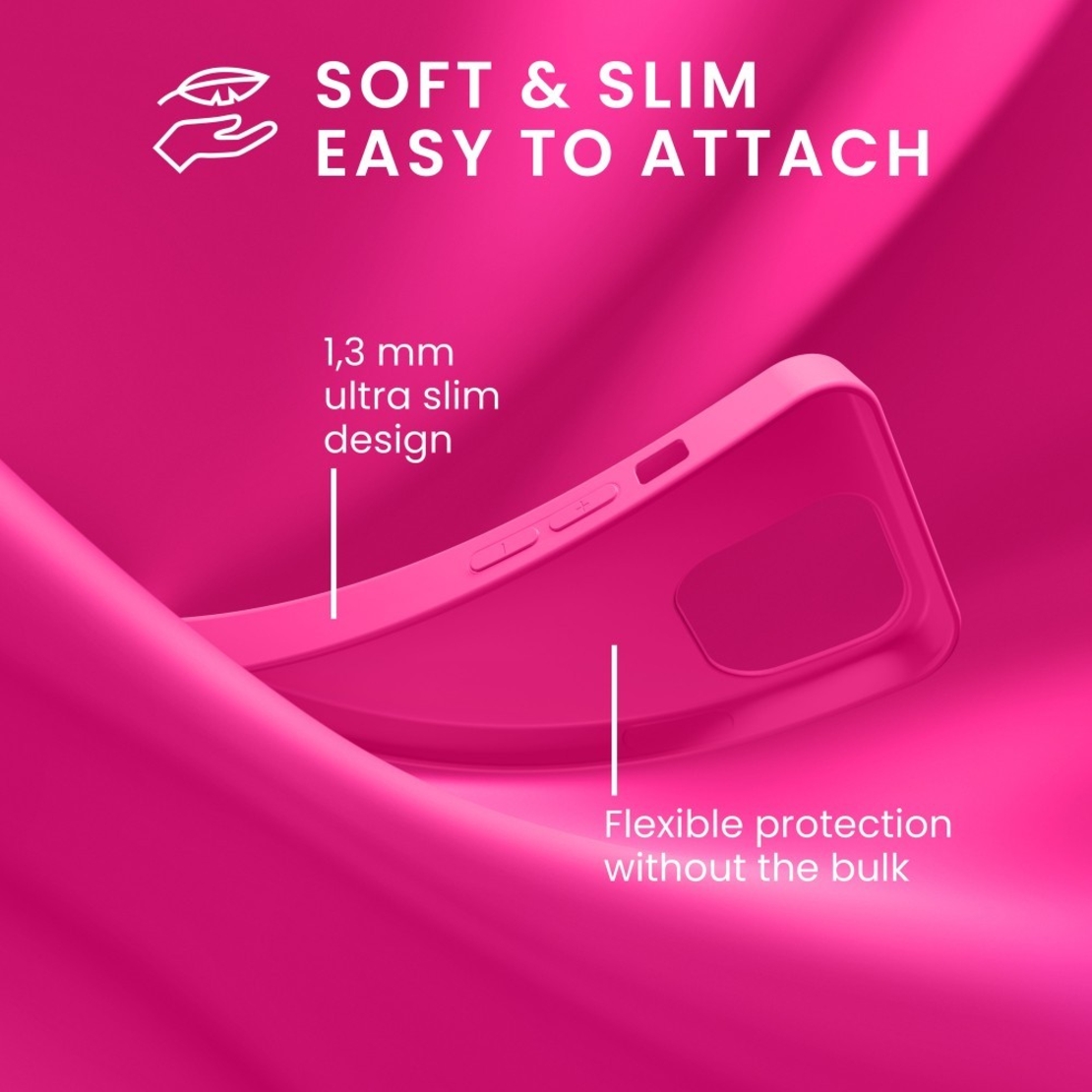 Husa pentru Apple iPhone 14 Vafy, Liquid Silicone, cu Microfibra pe interior, Protectie Antisoc, Roz-Fuchsia