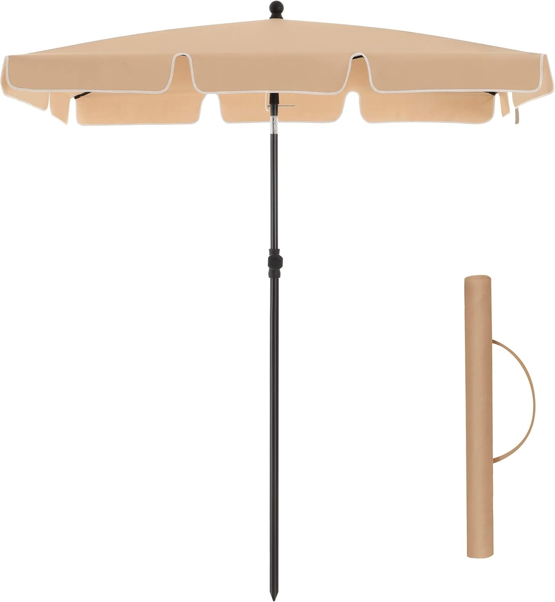 SONGMICS Umbrela terasa gradina sau plaja, inclinare 2 directii, protectie UV UPF 50+, 180x125 cm, maro taupe
