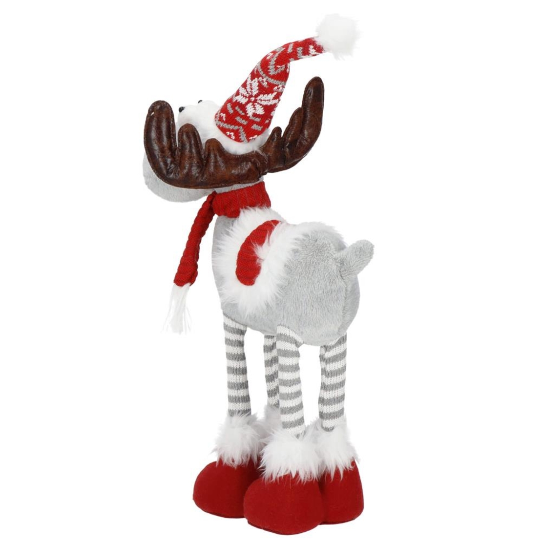 Figurina Craciun, Ren, picioare telescopice, iluminare LED, 61cm