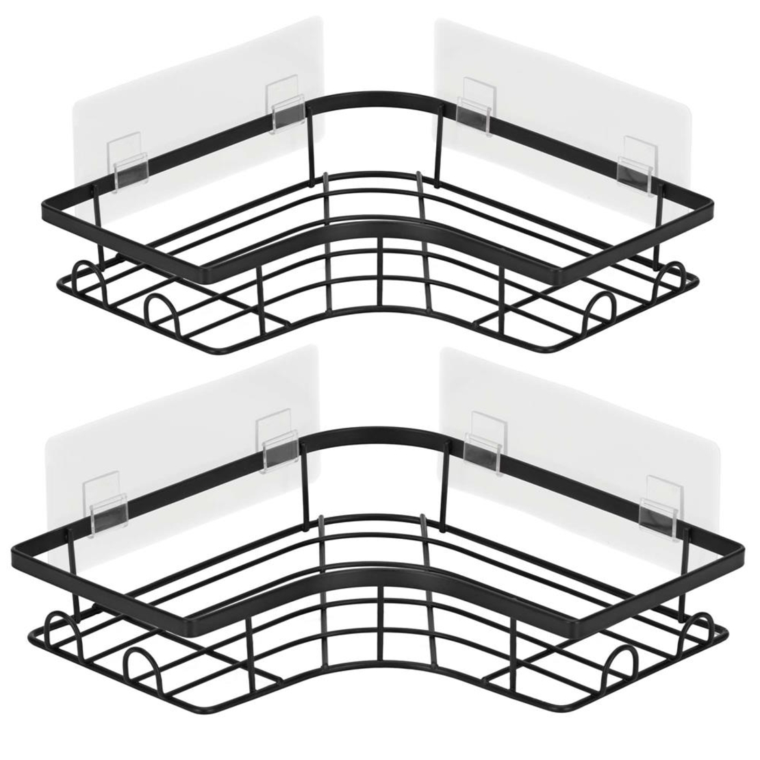 Set 2 polite de colt pentru dus, metalice cu montaj autoadeziv, inox, negru