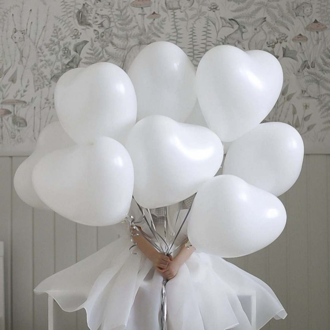 Set 10 Baloane, Flippy, Model Inima, din Latex, 25 cm, Alb