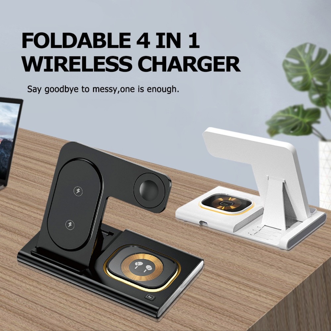 Incarcator Wireless 3 in 1 Fast Charger, Flippy, Compatibil cu Apple iPhone, iWatch, AirPods, New Design, 15W, 16.5 x 14 x 9.5 cm, Negru