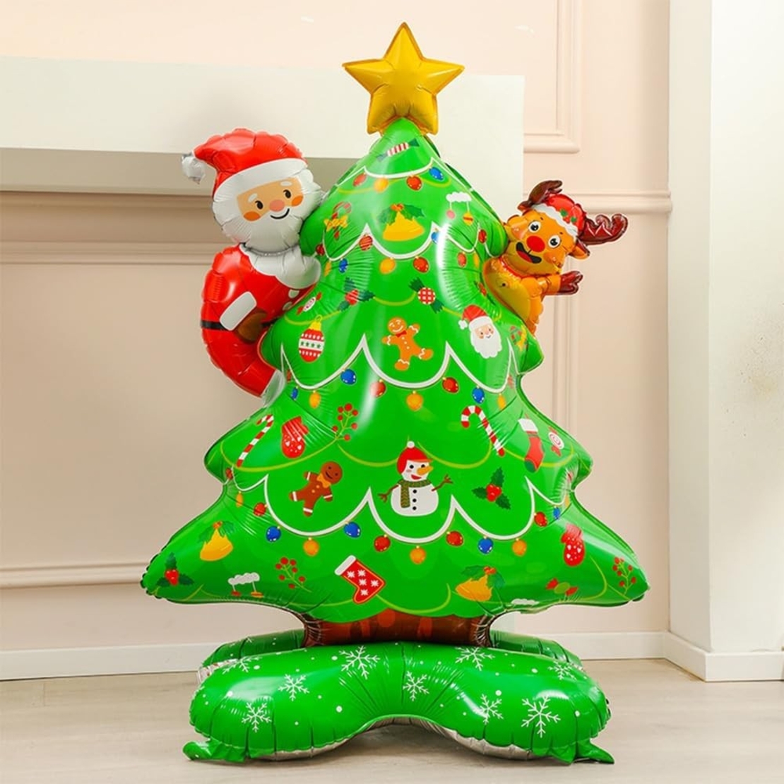 Balon Brad, Vafy, din Folie de Aluminiu, Tema Craciun, 62 x 34 x 117 cm, Baza Stabila, Verde