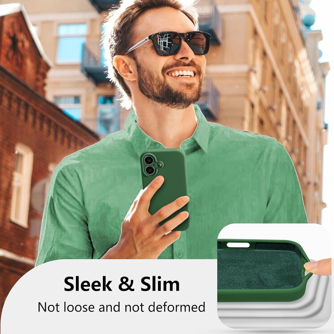 Husa de Protectie, Vafy, pentru iPhone 16 Plus, Liquid Silicone, cu Microfibra pe Interior, Protectie Antisoc, Compatibil Incarcare Wireless, Verde