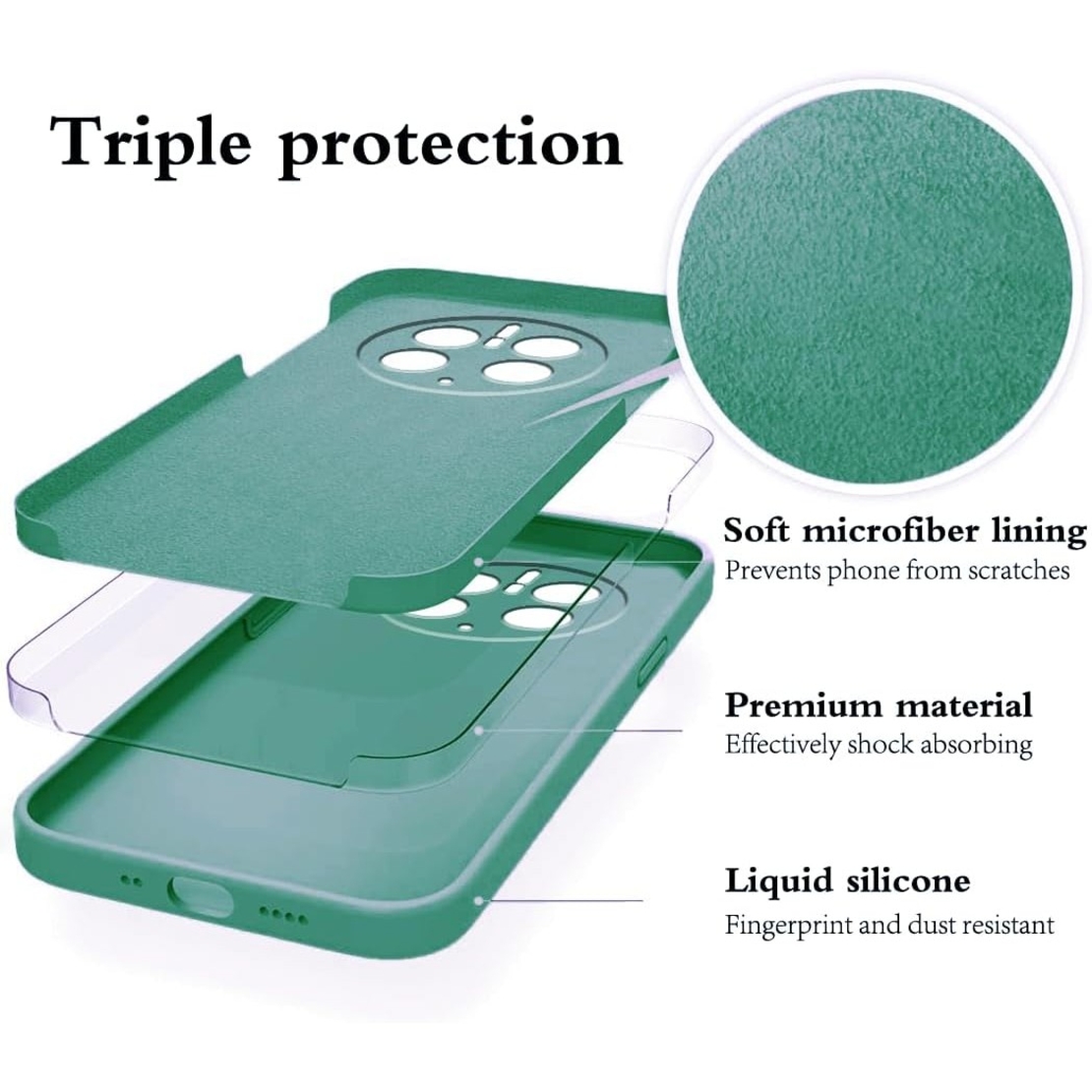 Husa de Protectie, Vafy, pentru Huawei Mate 50 Pro, Liquid Silicone, cu Microfibra pe Interior, Protectie Antisoc, Compatibil Incarcare Wireless, Verde