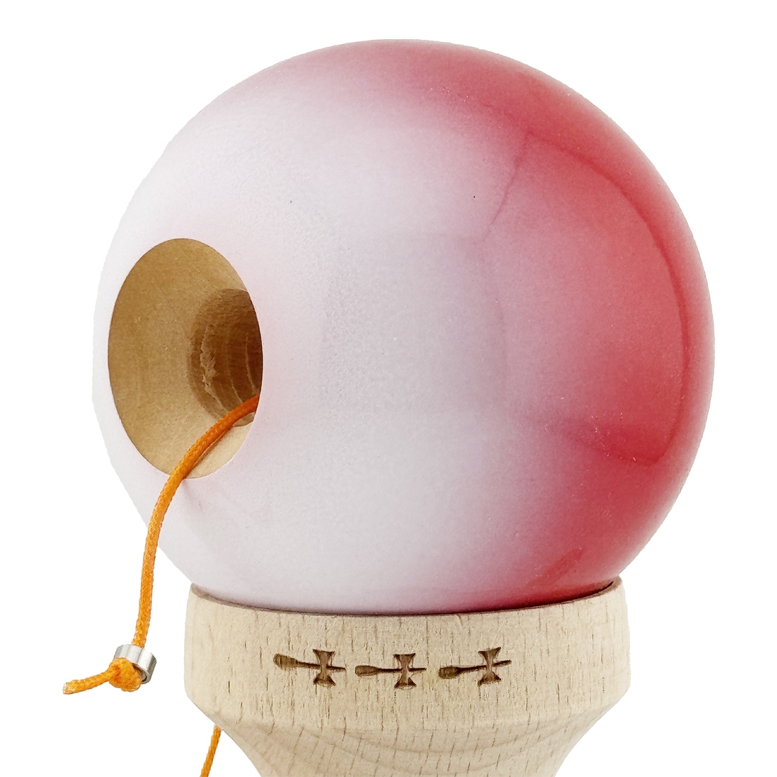 Kendama X Originala, Profesionala, Flippy, Big Cups V2, Super Sticky cu Cupe Mari, din lemn 18 cm, Rulment Metalic cu Ata 55 cm, Gradient Rosu/Alb