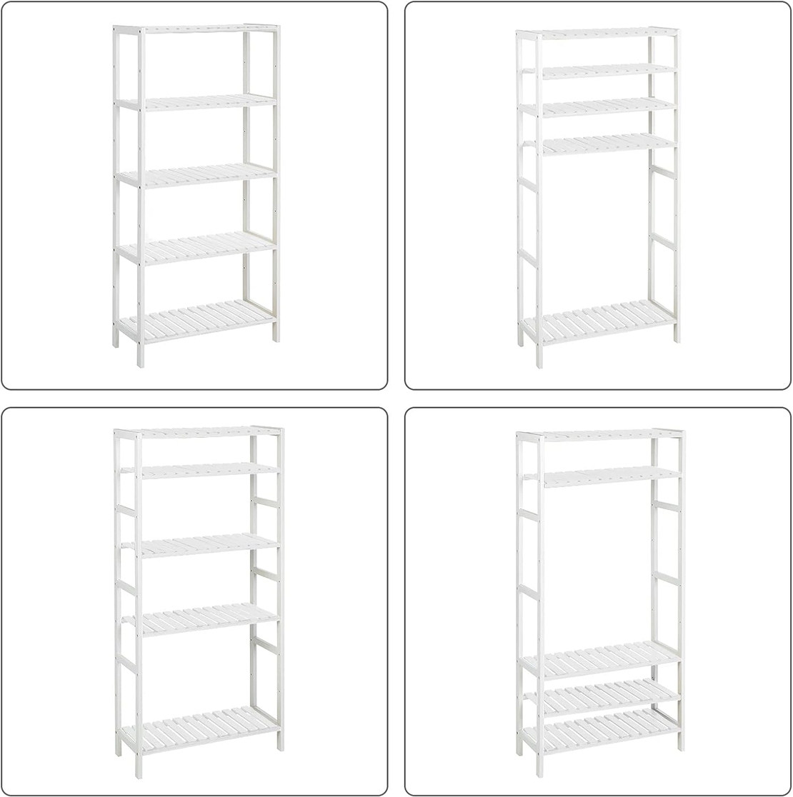 SONGMICS Raft de depozitare din bambus, 5 polite, pentru bucatarie sau baie, 130x60x26cm, alb