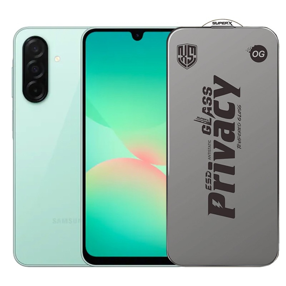 Folie de Protectie pentru Samsung Galaxy A26, Vafy, Sticla Securizata ESD Antistatica, Super-X Privacy OG, Margini Negre, 0.30 mm, Transparent Inchis
