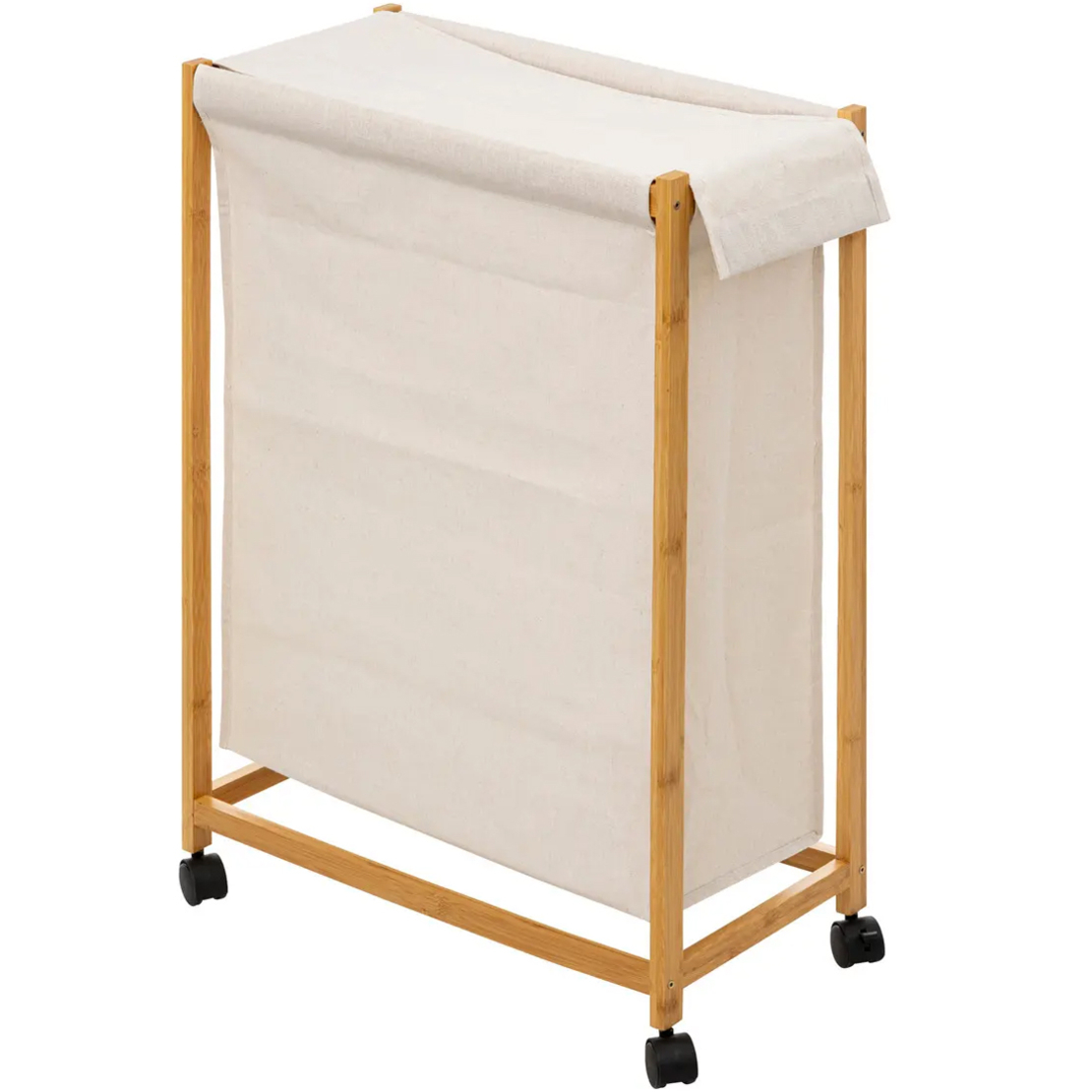 Cos rufe 5Five Bambou pe roti, cadru bambus, 52 litri, 55x28x80 cm, bej