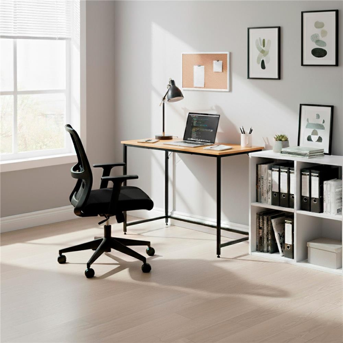 Birou cu blat MDF si cadru metalic, 100x50x76 cm, maro deschis