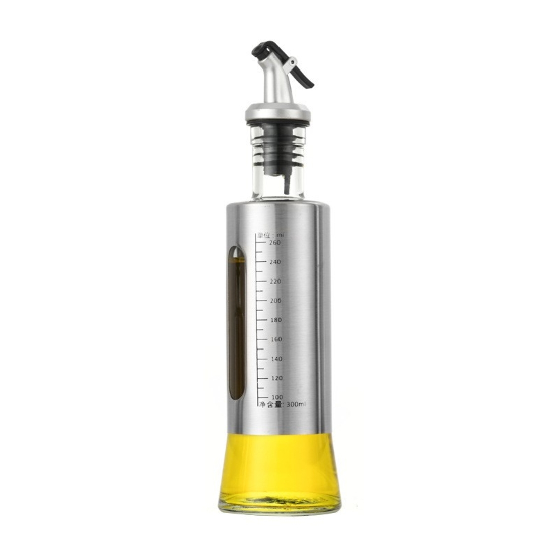 Sticla de ulei, Vafy, Sticla de Ulei din Otel Inoxidabil, Sticla pentru Lichide de Bucatarie, Sticla pentru Lichide de Gatit, 24.8 x 6.5 cm, volum 300 ml, Gri Transparent