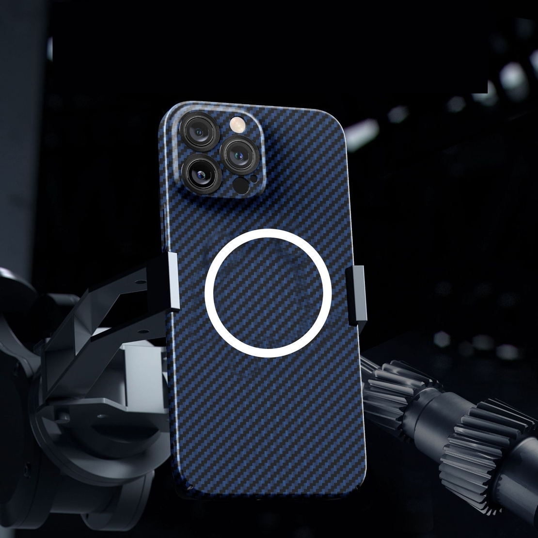 Husa de protectie pentru iPhone 14 Plus, Vafy, Magnetica, MagSafe, Carbon Fiber Protectie Antisoc, Albastru
